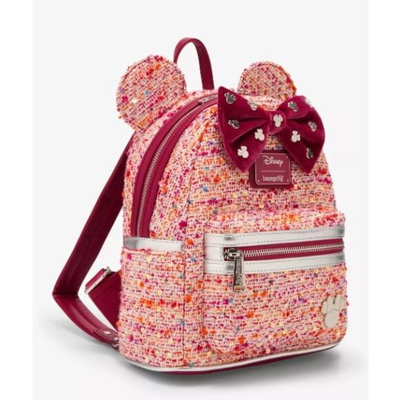 Loungefly Pink Bouclé Fabric Minnie Mouse Ears Mini Backpack | NWT